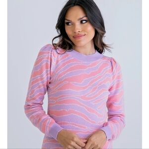 KARLIE Zebra Print Puff Long Sleeves Lavender Color Sweater Sz M